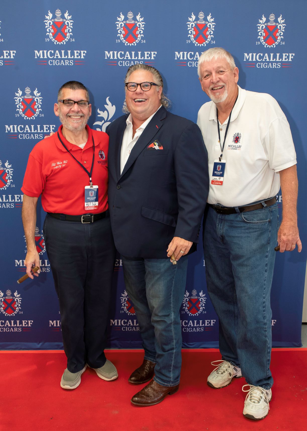 Dan Thompson with 2021 Micallef Cigars Ambassador of the Year Larry Frank and 2020 Ambassador of the the Year Bill White