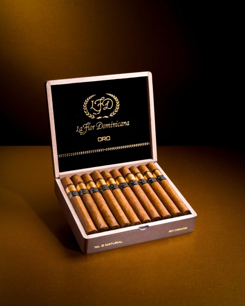 La Flor Dominicana Announces Three New Sizes for the Oro Line 3 LFD ORO No.5 Box Mood Photo