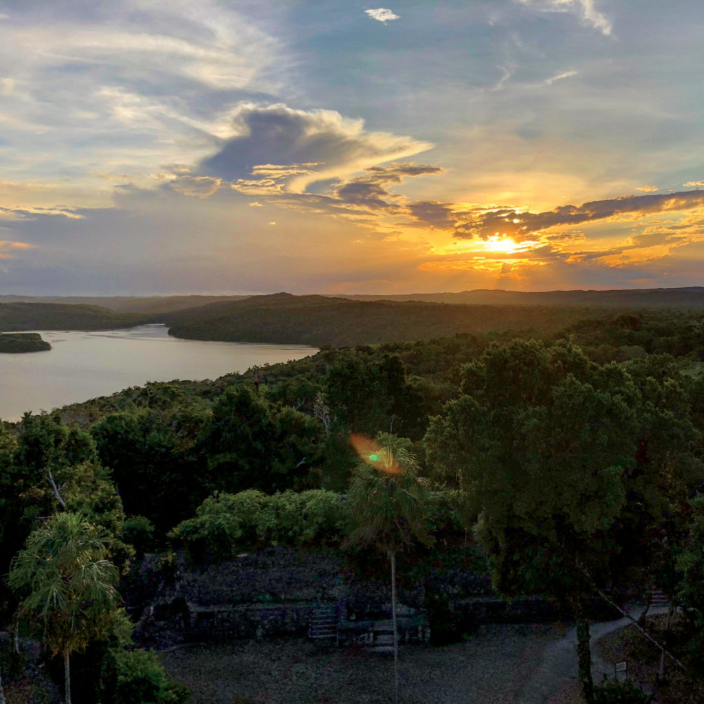 Sunset from atop Temple 216 at Yaxhá National Park