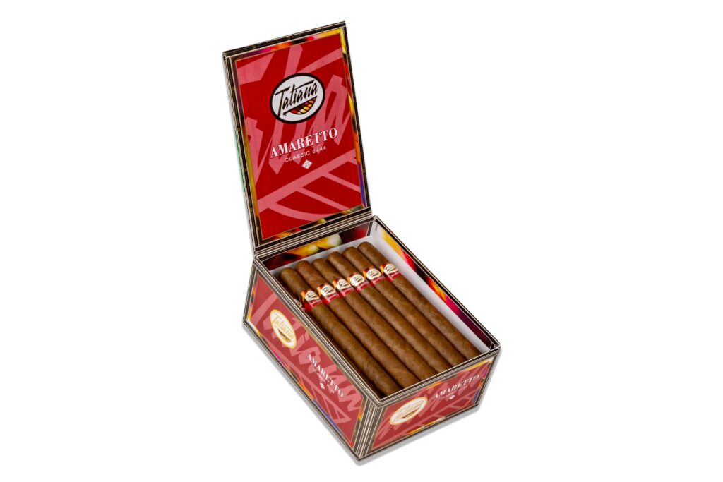 Tatiana Cappuccino And Amaretto Classic Size And Tin Formats Now Shipping 4 Tatiana Amaretto Classic 6x44 Box Open Left copy