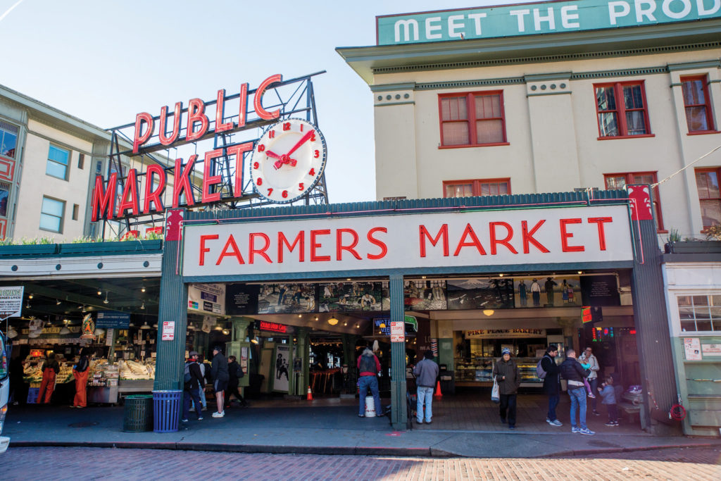 The iconic Public Market Center sign at the south end of Pike Place