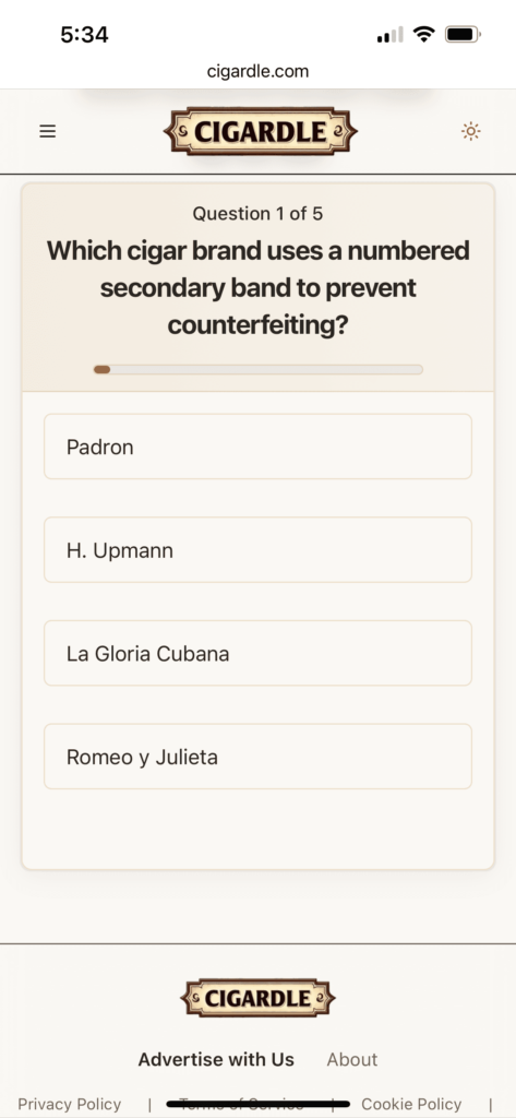 CigarPhone Launches Cigardle, the First Daily Trivia Game for Cigar Lovers 1 cigardle screen01