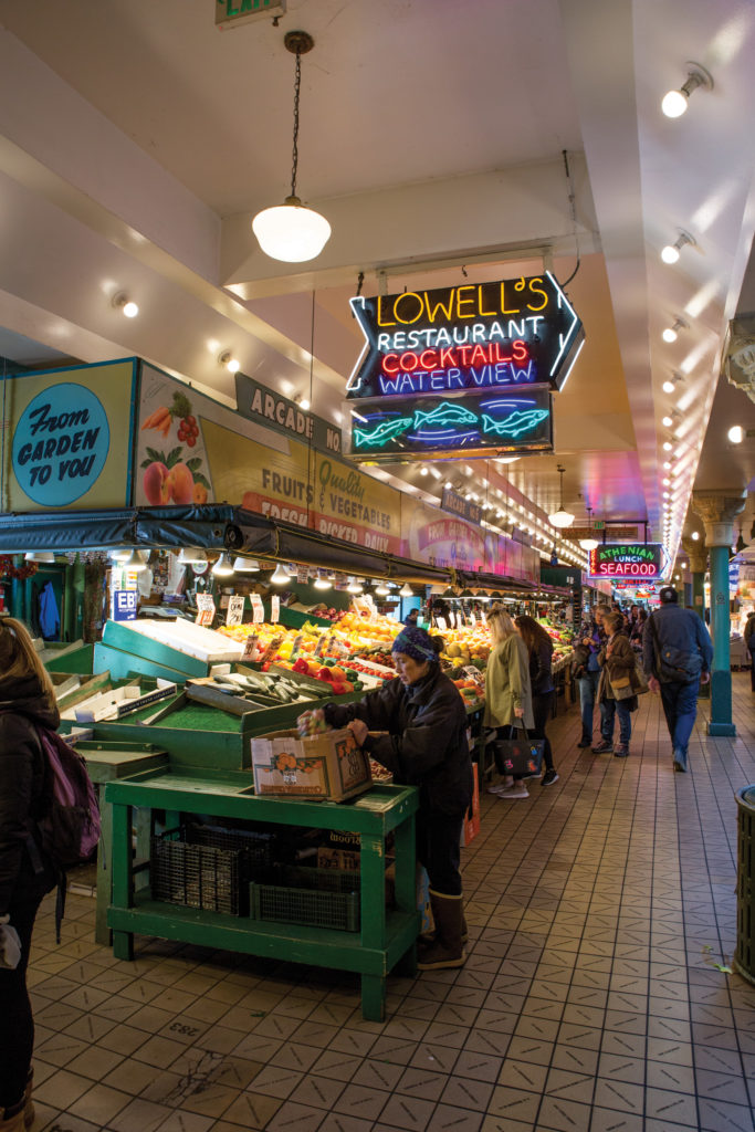 loads of fresh fish and produce at the Pike Place Public Market