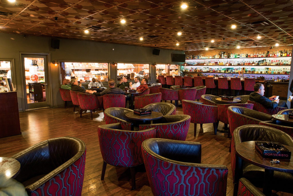 The bar, lounge and humidor at Churchill’s Fine Cigars in Scottsdale.